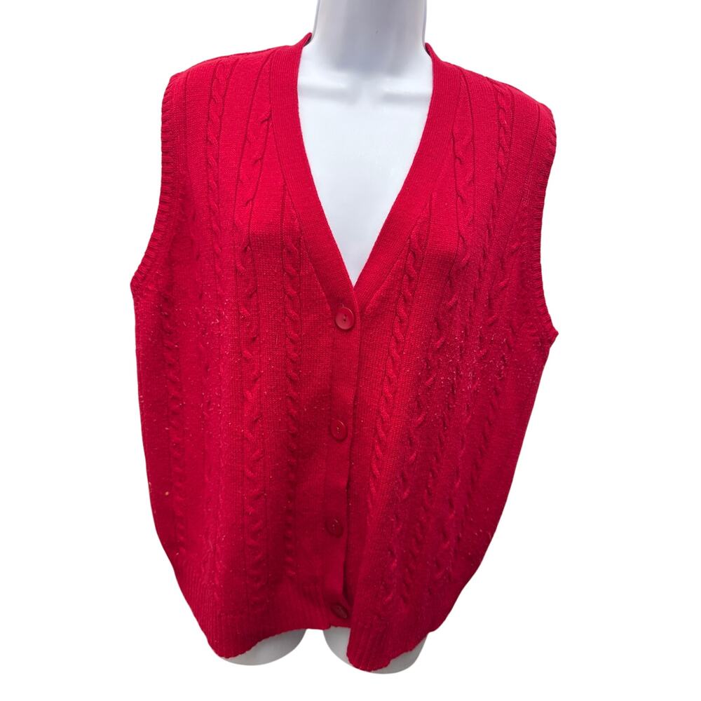 Vintage Sara Morgan Women Size XL Red Cable Knit Button Front Sweater Vest